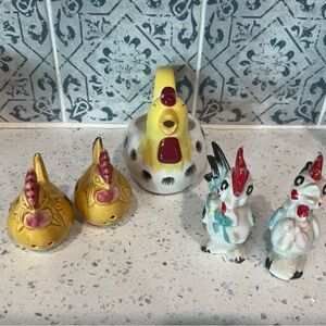 Chicken and Rooster Ceramic Figurines Set